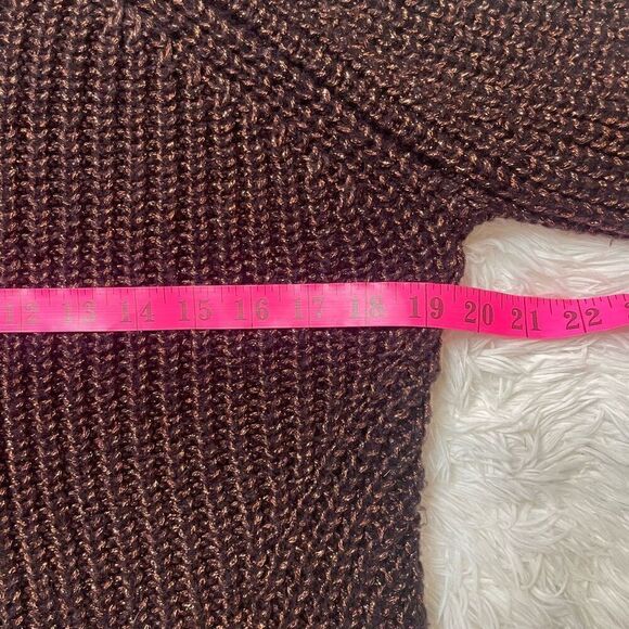 Ann Taylor SHIMMER Chunky Knit Crew Neck Sweater SPICED COCOA XS Balloon Sleeves - Picture 4 of 8